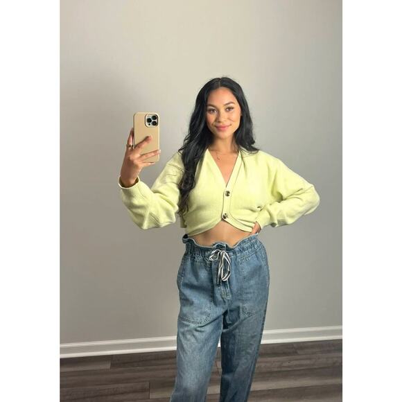 Alexander Wang Wool Cardigan in Green Small Knit Long Sleeve V-Neck Button Front - Picture 1 of 5